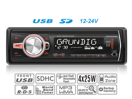 GRUNDIG GX-30 12-24V AUTOSOITIN MUISTILLA, USB