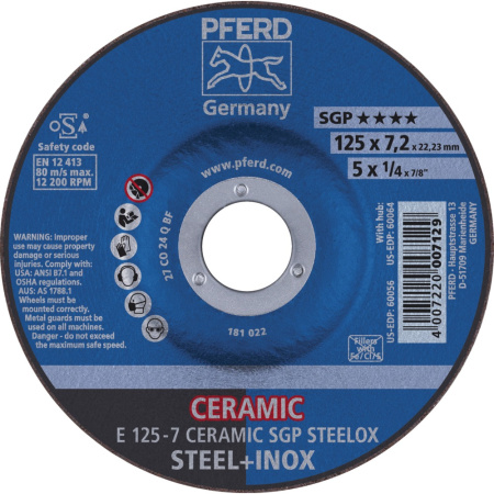 Hiomalaikka E 125x7x22 CERAMIC SGP STEELOX, PFERD