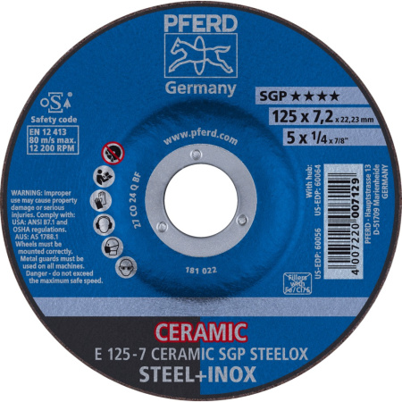 Hiomalaikka E 125x4,1x22 CERAMIC SGP STEELOX, PFERD