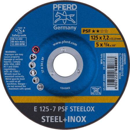 Hiomalaikka E 125x7x22 PSF STEELOX, PFERD