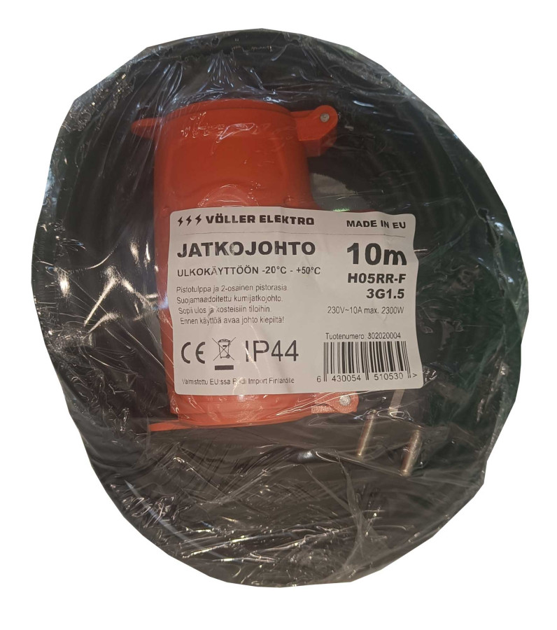 Jatkojohto 10m ulkokäyttöön 2-os H05RR-F 3x1,5 IP44 302020004