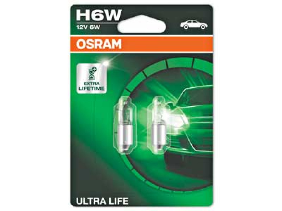 OSRAM ULTRA LIFE 12V H6W BAX9S DOUBLE BLISTER 10-64132ULT-02B